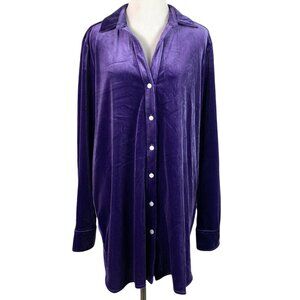 🟣🟣🟣 FOXCROFT Women's Size Medium Purple Velour Velvety Button Down High Light